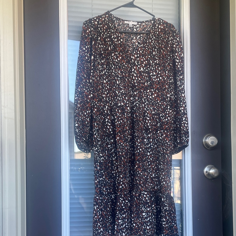 Sandra Darren leopard/cheetah print Tiered Dress - Brown/Black/White-M